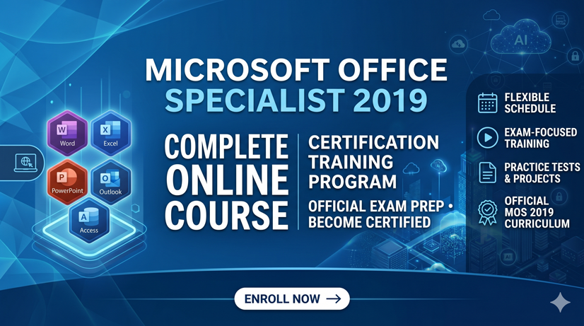 Microsoft Office Specialist MOS 2019 certification - Word, Excel, PowerPoint professional skills